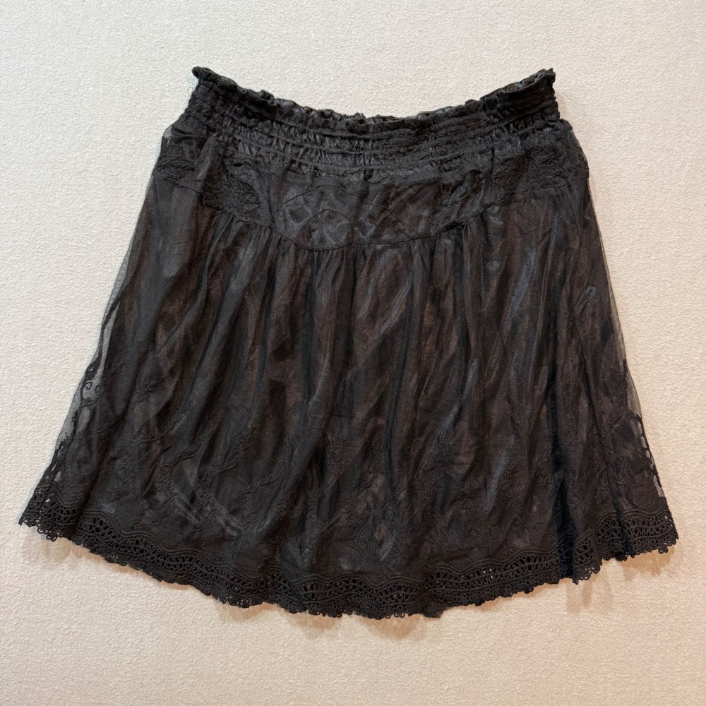 Forbidden Black Lace Sheer Mesh Overlay Dark Romantic‎ Goth Skirt Women L